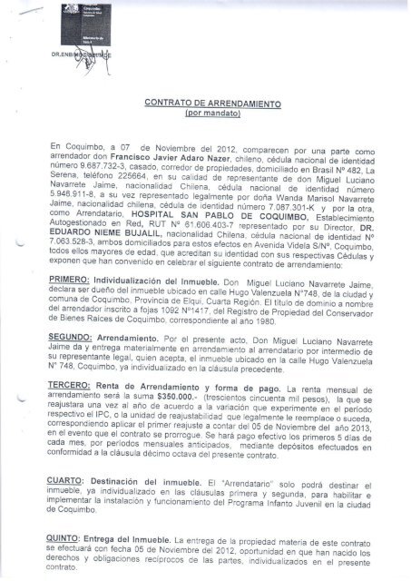 CONTRATO DE ARRENDAMIENTO - Servicio de Salud Coquimbo