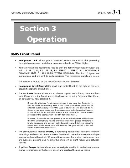 Optimod-Surround 8685 V1.0 Operating Manual - Orban