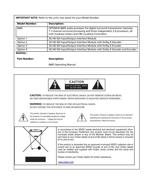 Optimod-Surround 8685 V1.0 Operating Manual - Orban