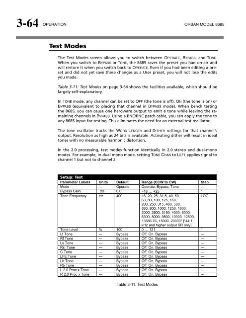 Optimod-Surround 8685 V1.0 Operating Manual - Orban