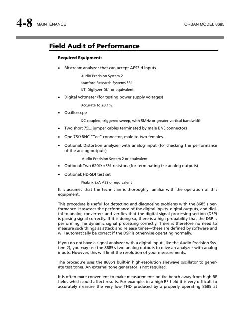 Optimod-Surround 8685 V1.0 Operating Manual - Orban