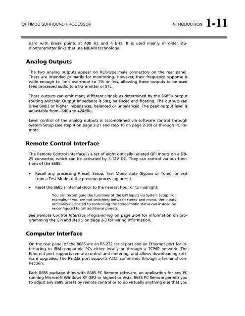 Optimod-Surround 8685 V1.0 Operating Manual - Orban