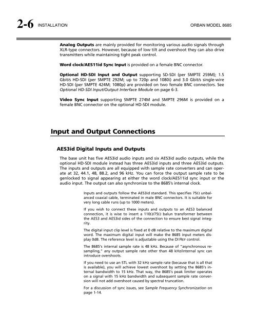 Optimod-Surround 8685 V1.0 Operating Manual - Orban