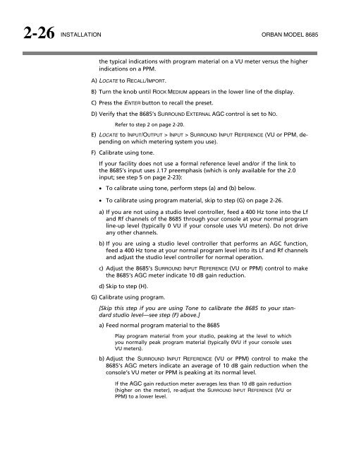 Optimod-Surround 8685 V1.0 Operating Manual - Orban