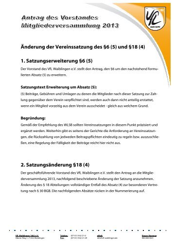 Antrag Vorstand SatzungsÃ¤nderung 2013 - VfL Waiblingen
