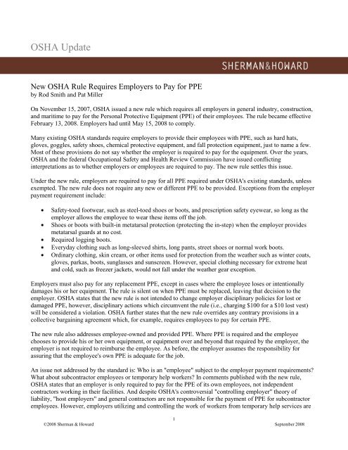 OSHA Requires Employers to Pay for PPE