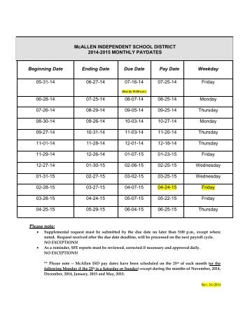 Pay Dates - McAllen Independent School District