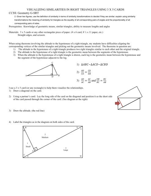 VISUALIZING SIMILARITIES IN RIGHT TRIANGLES USING 3 X 5 ...