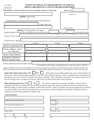 BTA Appeal Form - DTE 4 - Franklin County Auditor