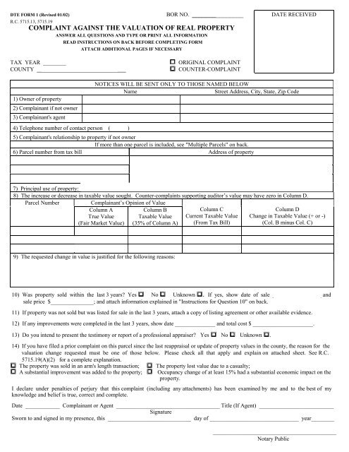 DTE FORM 1 (Revised 4/96) BOR NO - Franklin County Auditor