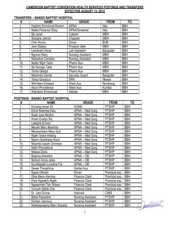 cameroon baptist convention health services postings and transfers ...