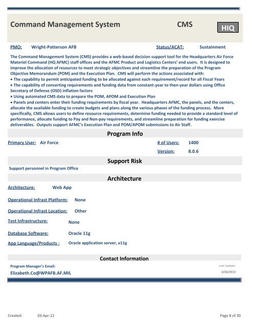 Program Dashboard - Maxwell Gunter Annex