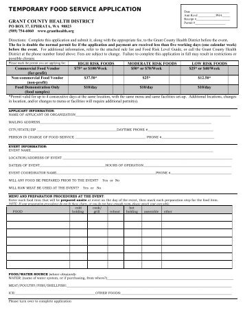 Temporary Food Service Application - Grant County Health District