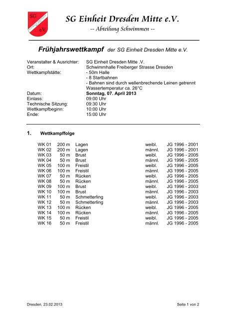 Einladungswettkampf der SG Einheit Dresden Mitte e - SG Klotzsche