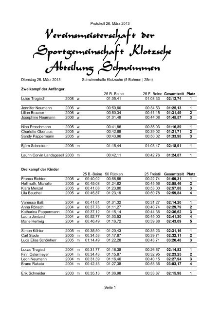 Vereinsmeisterschaft der Sportgemeinschaft ... - SG Klotzsche