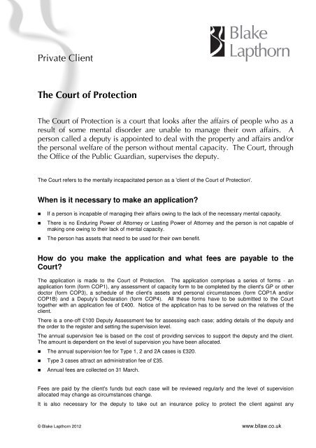 Private Client The Court of Protection - Blake Lapthorn