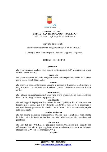 art. 121 TULPS - Comune di Napoli
