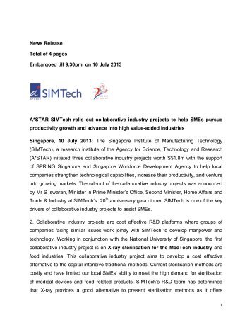 Media Release - Singapore Institute of Manufacturing Technology