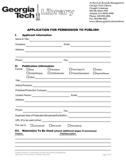 Permission to Publish Form - Georgia Tech Library