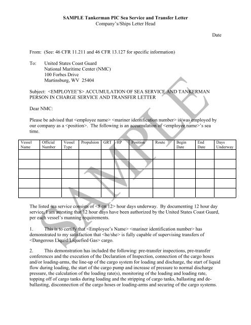 Company's/Ships Letter Head - Quality Maritime Training
