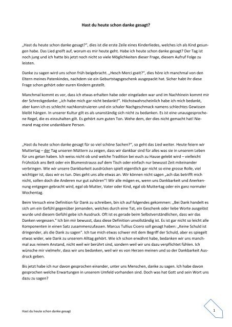 Hast Du Heute Schon Danke Gesagt Text Hast du heute schon danke gesagt? - EGW Bern-Zentrum