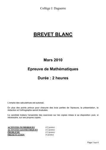 BREVET BLANC - CollÃ¨ge Jacques Daguerre