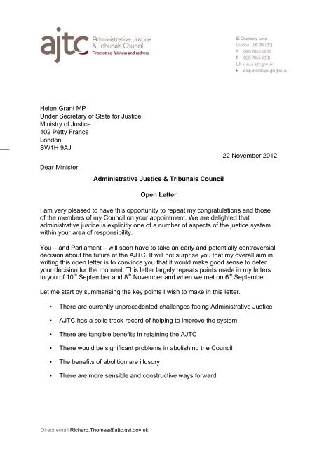 Open Letter - Administrative Justice &amp; Tribunals Council 