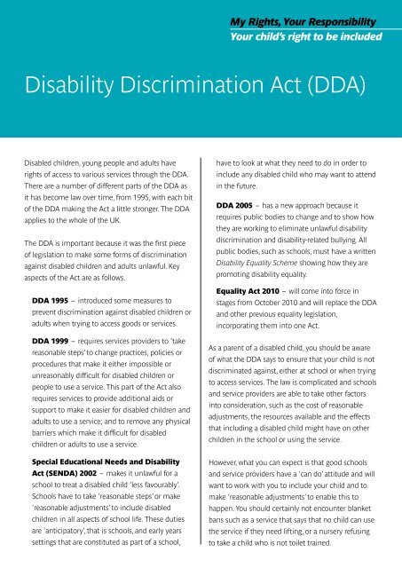 Disability Discrimination Act (DDA) - The Council for Disabled Children