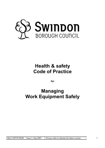 Work Equipment Policy - SchoolsOnline - Swindon Borough Council