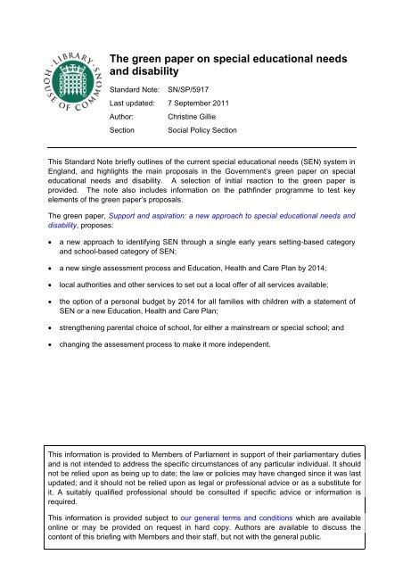 The Green Paper On Special Educational Needs And Disability