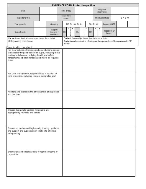 Ofsted Evidence Form - SchoolsOnline