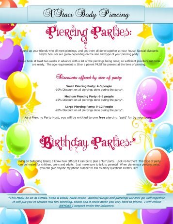 Piercing Parties: Birthday Parties:* - XStaci Body Piercing