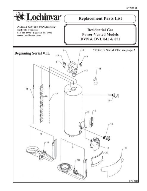 Replacement Parts List - Lochinvar