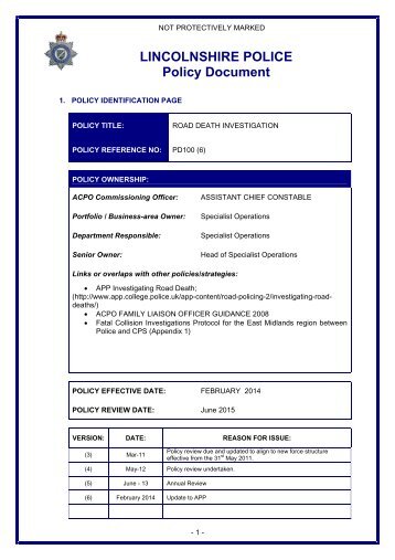 Road Death Investigation Policy PD 100.pdf - Lincolnshire Police