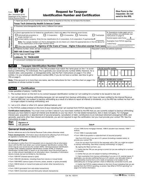 Form W 9 Ttuhsc Finance Administration Texas Tech