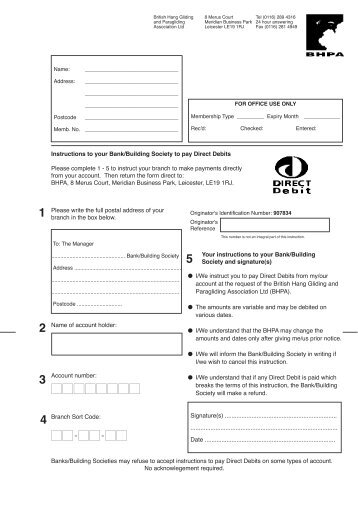 Dct Debit form - British Hang Gliding and Paragliding Association