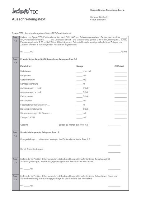 Ausschreibungstext - SySpro