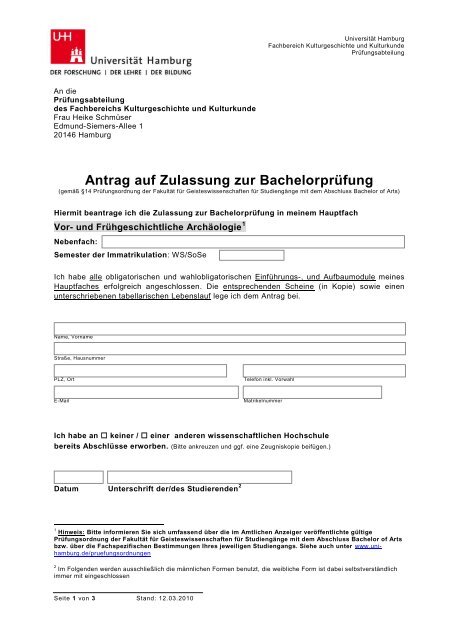 Antrag auf Zulassung zur Bachelorarbeit - Fachbereich ...