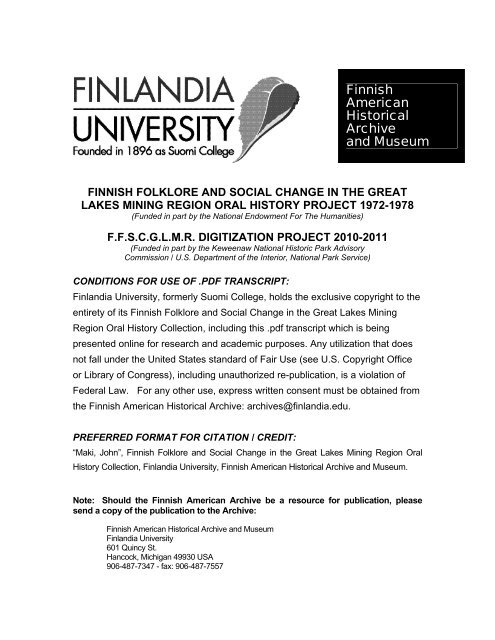 Finnish American Archive And Museum - Kentsgenealogy.com