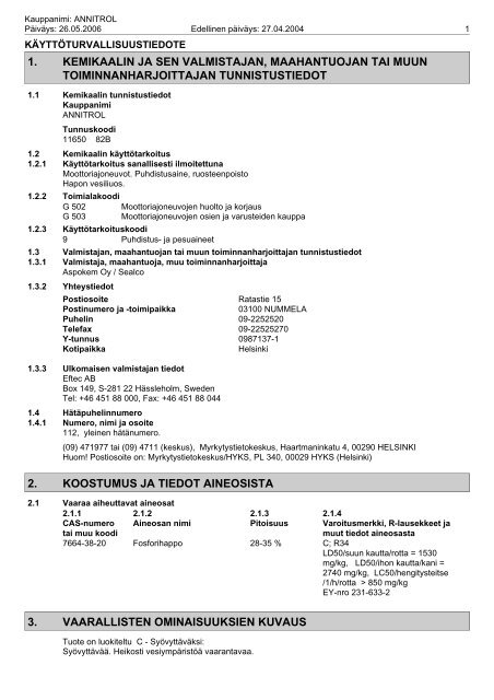 käyttöturvallisuustiedote