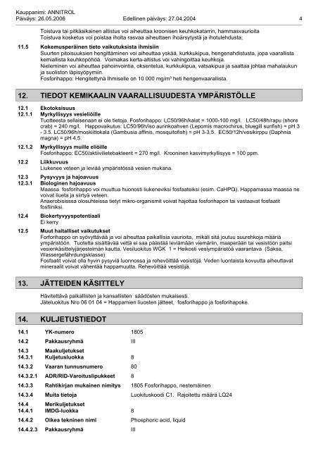 käyttöturvallisuustiedote