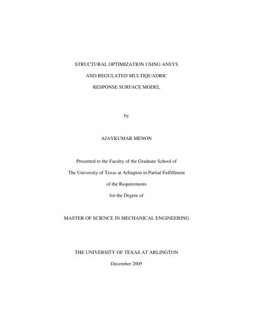 structural optimization using ansys and regulated multiquadric