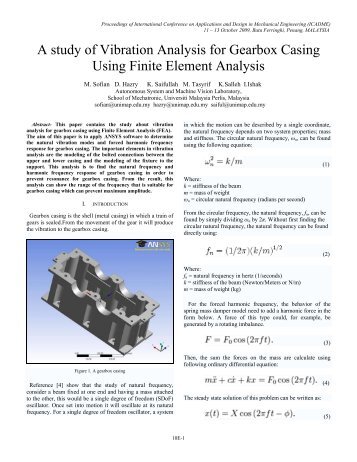 A study of Vibration Analysis for Gearbox Casing Using Finite ...