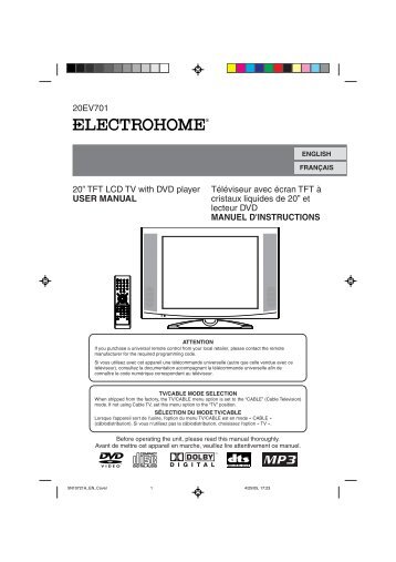 20â€ TFT LCD TV with DVD player USER MANUAL ... - Electrohome