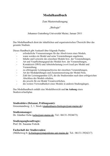 Modulhandbuch - Fachbereich Biologie - Johannes Gutenberg ...