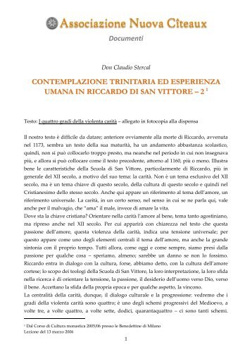 2006, Contemplazione trinitaria ed esperienza umana in Riccardo di ...