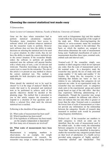 Choosing the correct statistical test made easy - Faculty of Medicine ...