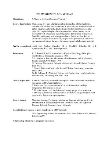 ESM 335 Strength of Materials - Materials Science and Engineering