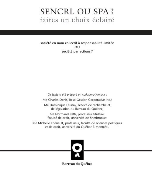 SENCRL ou SPA - Faites un choix éclairé - Barreau du Québec