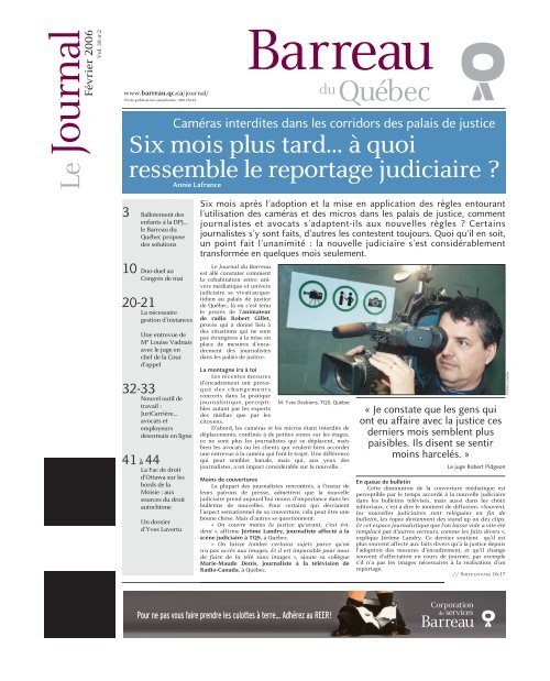 Journal Du Barreau Fevrier 2006 Barreau Du Quebec